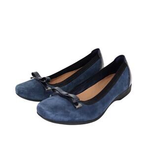 Clarks Women's Darcey Bow Flat Shoes Navy Suede Size 7